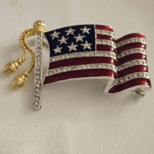 Vintage, Signed Krementz American Flag Brooch